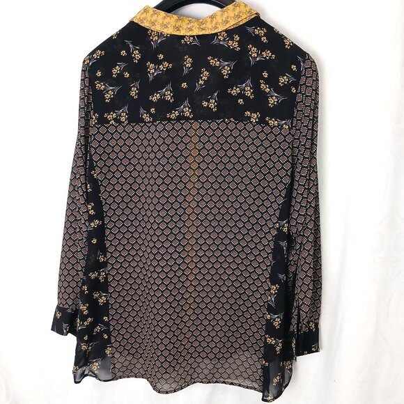 DR2 Button Down Sheer Shirt Floral Diamond Print - Plus Size 1X - Picture 4 of 14